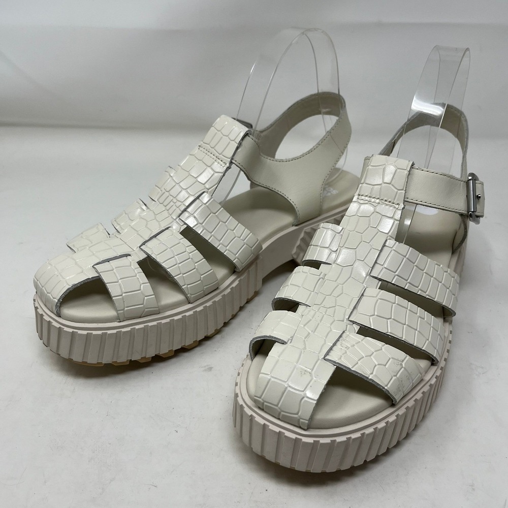 Sorel Brex Womens 10 Fisherman Sandals Chalk White Croc Leather Platform